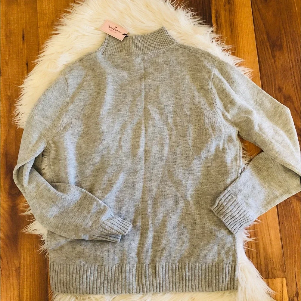 Juicy Couture sweater Silver Shine Pearl heather gray funnel neck Winter top - Y